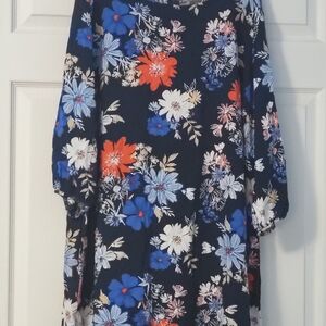Old Navy Gray Floral Dress with Blue and Orange Accents